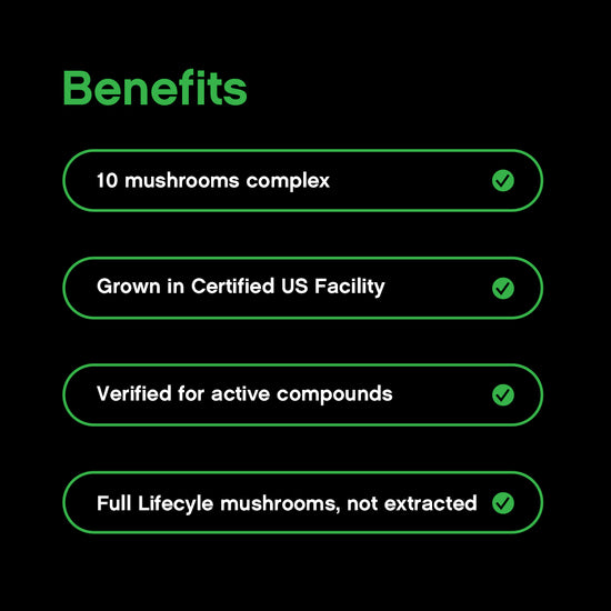Organic Mushroom Capsules | Grown in a Certified US Facility | 10-in-1 Complex 1,200 mg | Lion’s Mane, Chaga, Turkey Tail, Maitake, Shiitake, Reishi  & More | Laboratory Tested | Superior Absorption