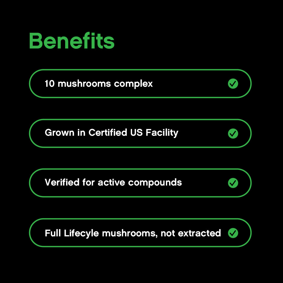 Organic Mushroom Capsules | Grown in a Certified US Facility | 10-in-1 Complex 1,200 mg | Lion’s Mane, Chaga, Turkey Tail, Maitake, Shiitake, Reishi  & More | Laboratory Tested | Superior Absorption